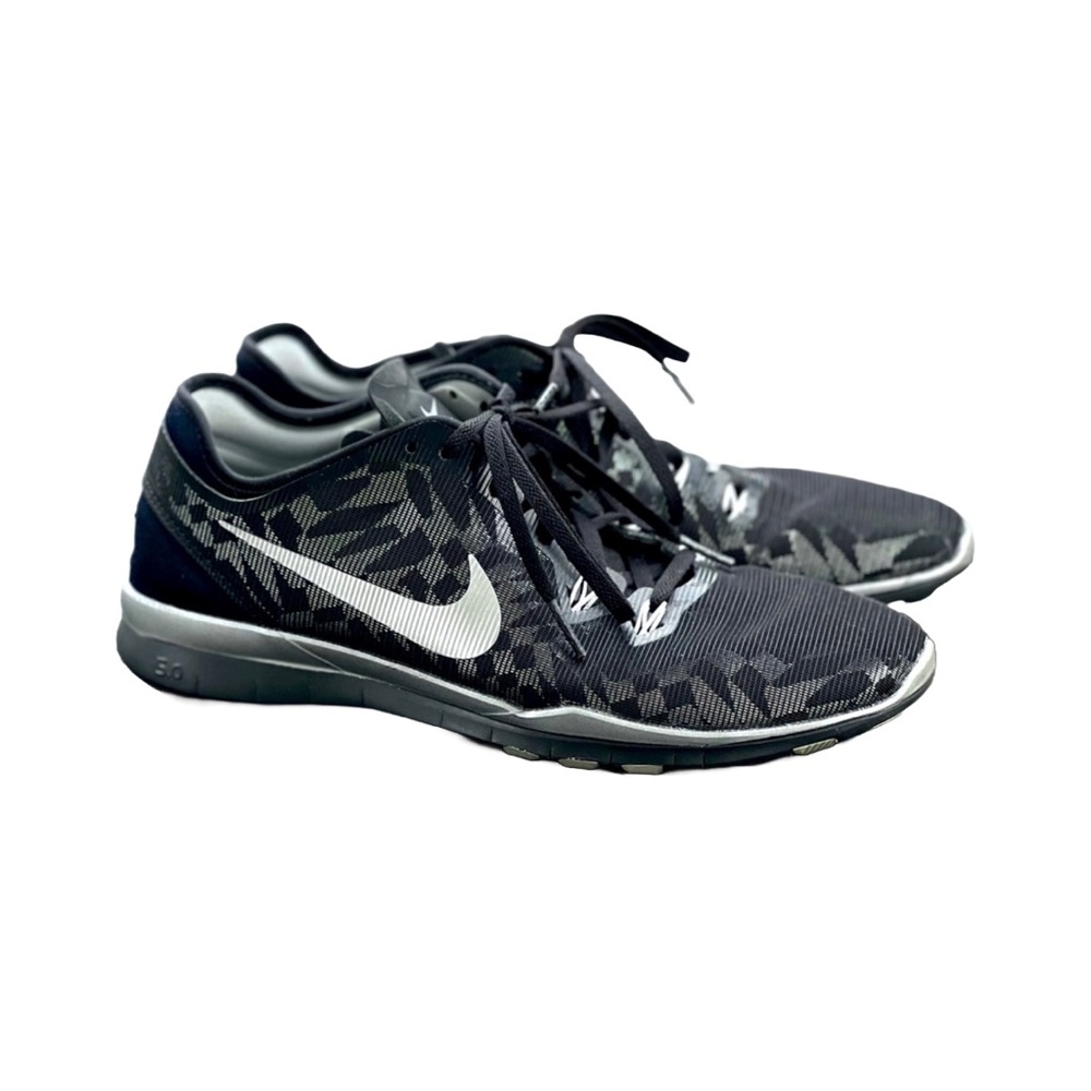 Women’s Nike Free 5.0 TR Fit 5 Black Metallic Silver Running Training Shoes Sz 9